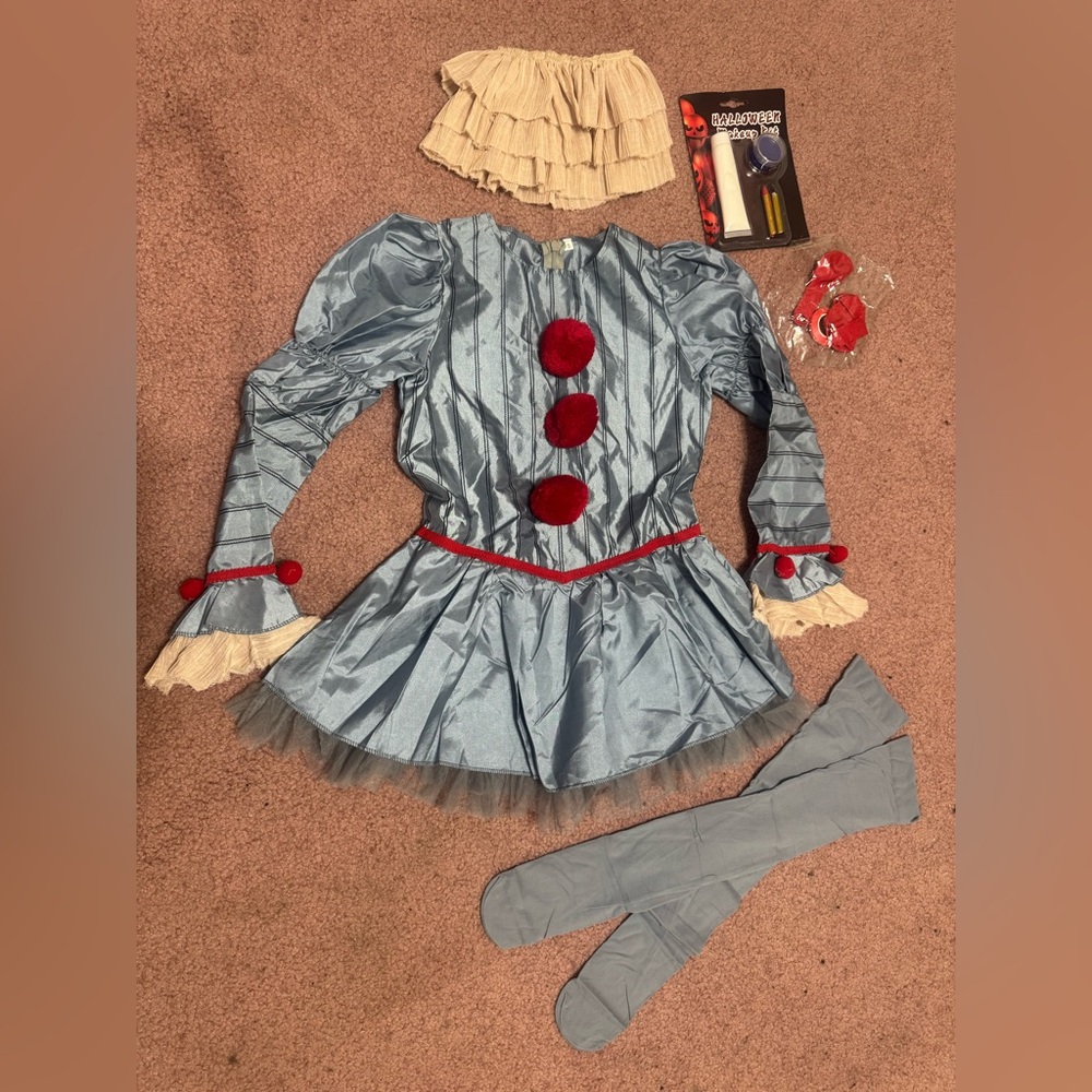 New Small kids girls youth penny wise clown costume dress it accessories outfit